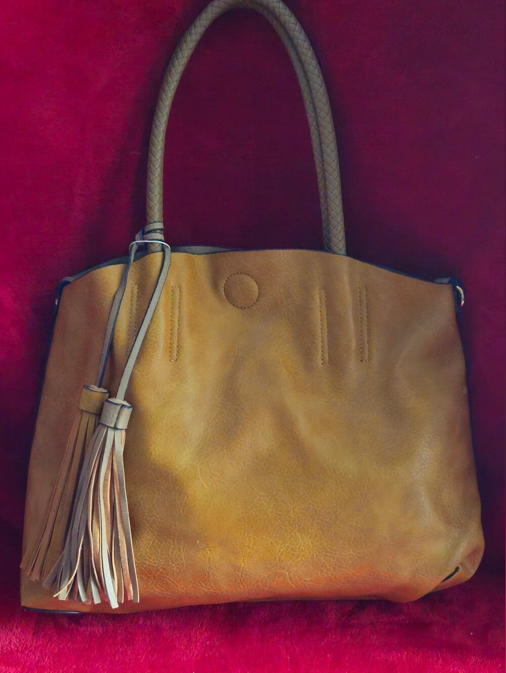 Unbranded Classic Faux Leather Shoulder Bag in Mustard Gold & Taupe Reversible